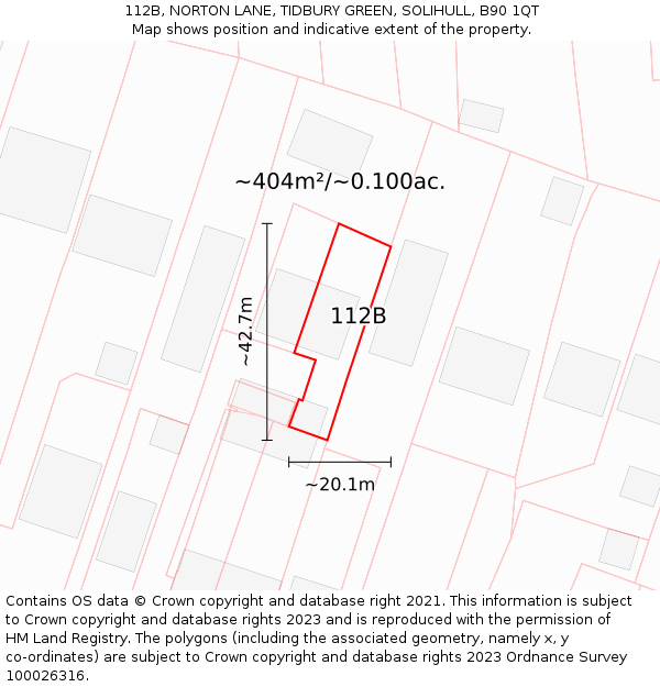 112B, NORTON LANE, TIDBURY GREEN, SOLIHULL, B90 1QT: Plot and title map