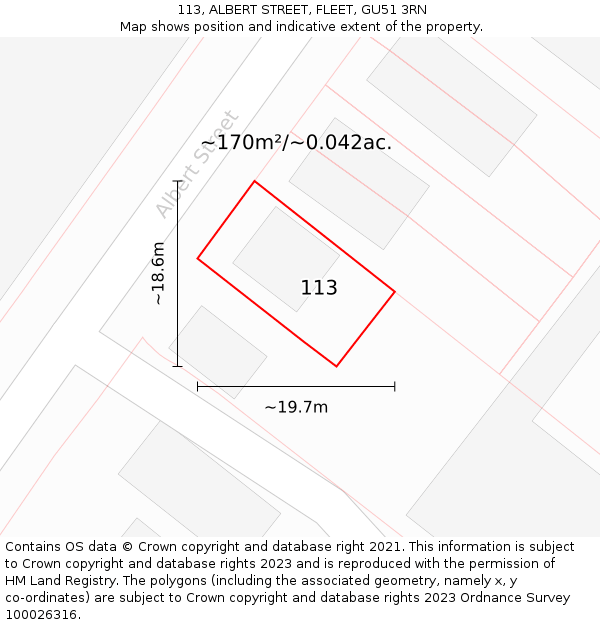 113, ALBERT STREET, FLEET, GU51 3RN: Plot and title map