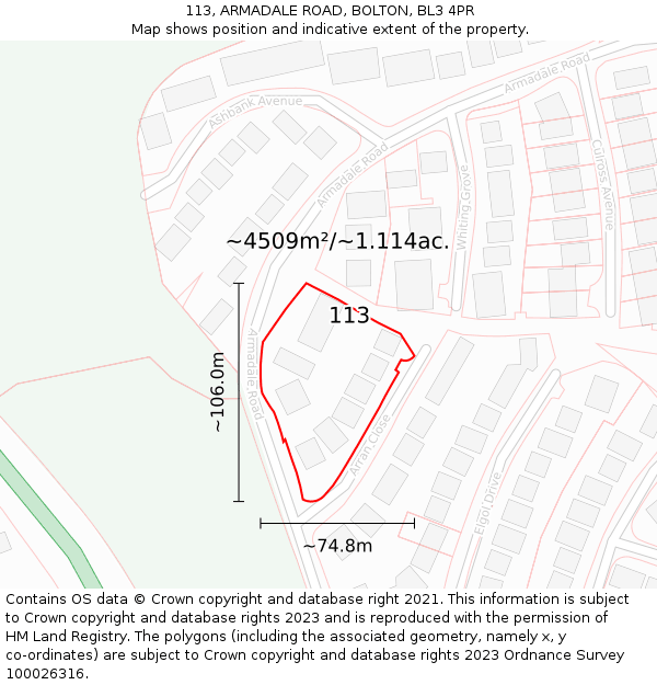113, ARMADALE ROAD, BOLTON, BL3 4PR: Plot and title map