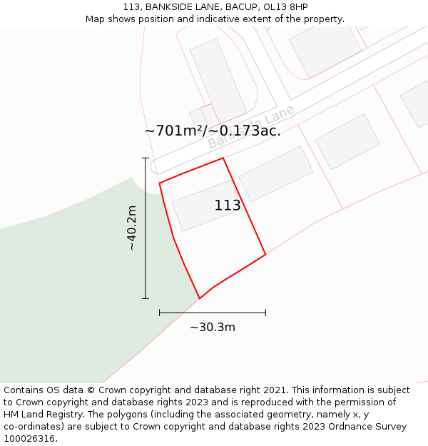 113, BANKSIDE LANE, BACUP, OL13 8HP: Plot and title map