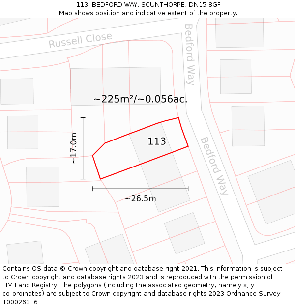 113, BEDFORD WAY, SCUNTHORPE, DN15 8GF: Plot and title map