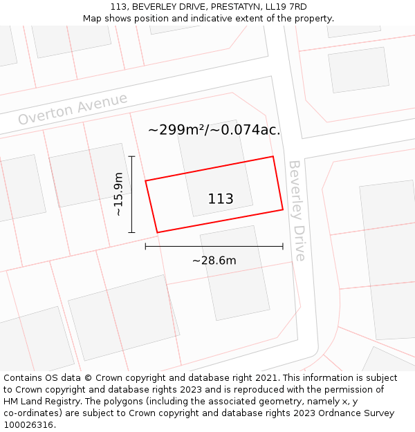 113, BEVERLEY DRIVE, PRESTATYN, LL19 7RD: Plot and title map