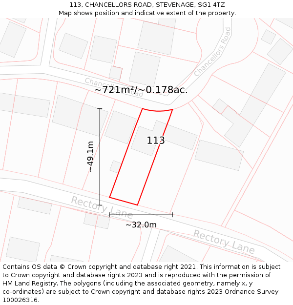 113, CHANCELLORS ROAD, STEVENAGE, SG1 4TZ: Plot and title map