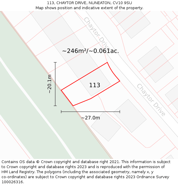 113, CHAYTOR DRIVE, NUNEATON, CV10 9SU: Plot and title map