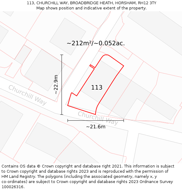 113, CHURCHILL WAY, BROADBRIDGE HEATH, HORSHAM, RH12 3TY: Plot and title map