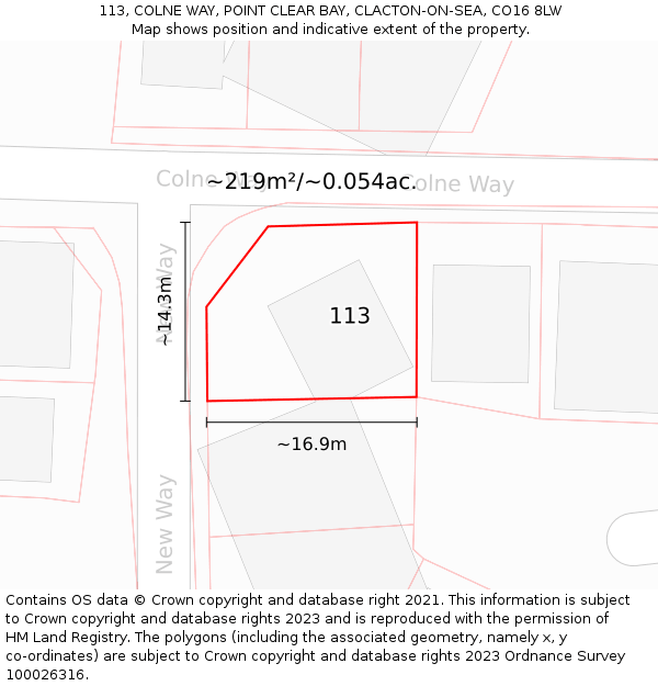 113, COLNE WAY, POINT CLEAR BAY, CLACTON-ON-SEA, CO16 8LW: Plot and title map