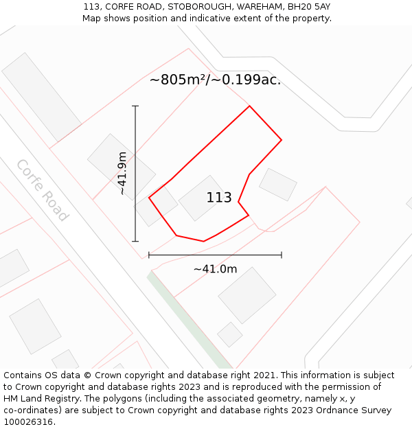 113, CORFE ROAD, STOBOROUGH, WAREHAM, BH20 5AY: Plot and title map