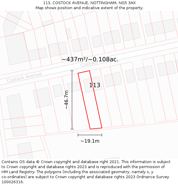 113, COSTOCK AVENUE, NOTTINGHAM, NG5 3AX: Plot and title map