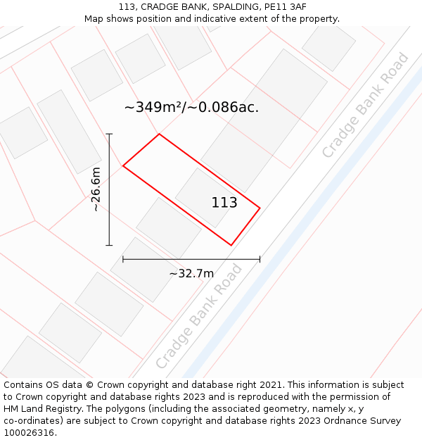 113, CRADGE BANK, SPALDING, PE11 3AF: Plot and title map