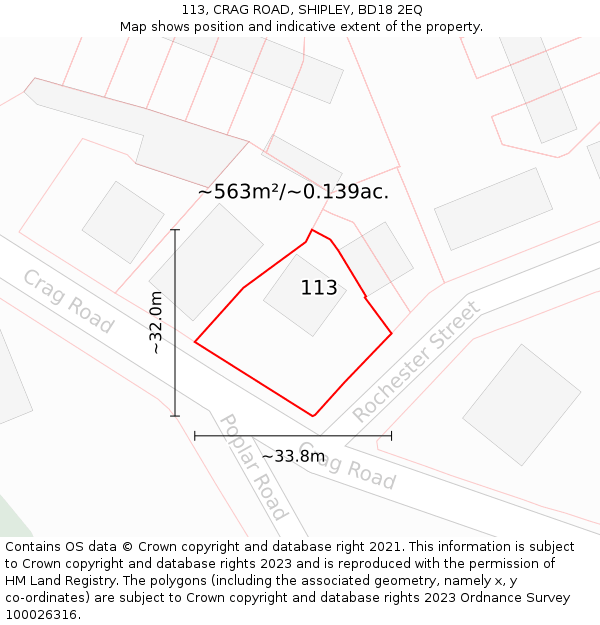 113, CRAG ROAD, SHIPLEY, BD18 2EQ: Plot and title map