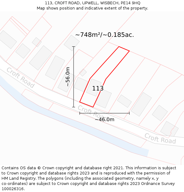 113, CROFT ROAD, UPWELL, WISBECH, PE14 9HQ: Plot and title map