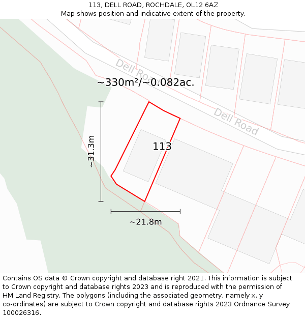 113, DELL ROAD, ROCHDALE, OL12 6AZ: Plot and title map