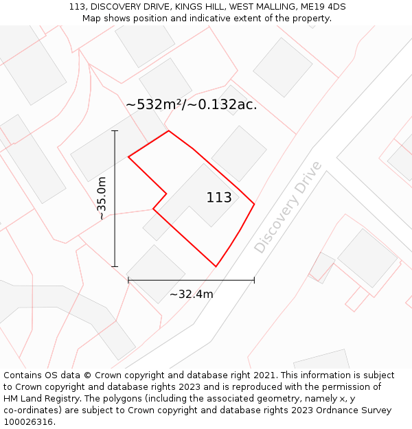 113, DISCOVERY DRIVE, KINGS HILL, WEST MALLING, ME19 4DS: Plot and title map