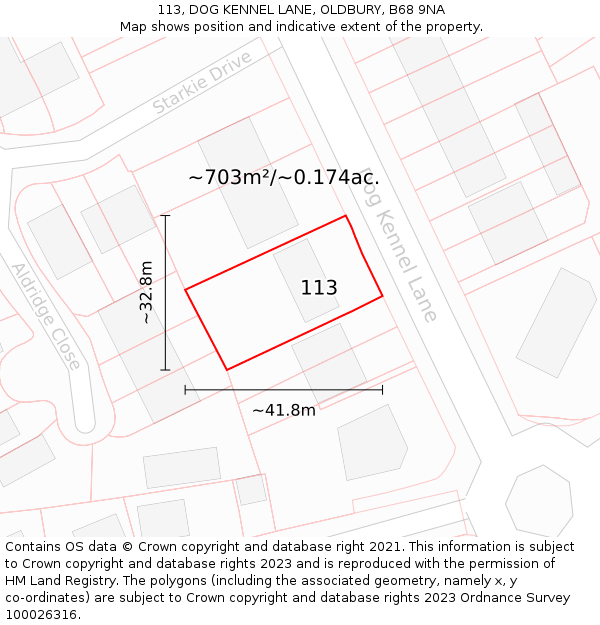 113, DOG KENNEL LANE, OLDBURY, B68 9NA: Plot and title map