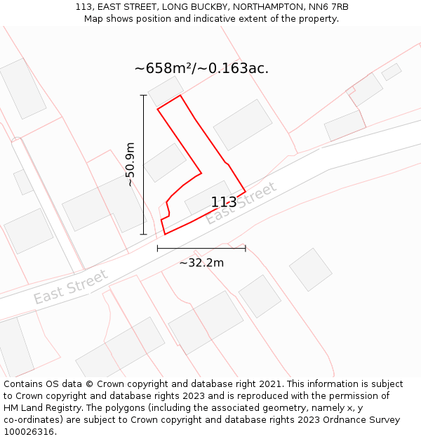 113, EAST STREET, LONG BUCKBY, NORTHAMPTON, NN6 7RB: Plot and title map