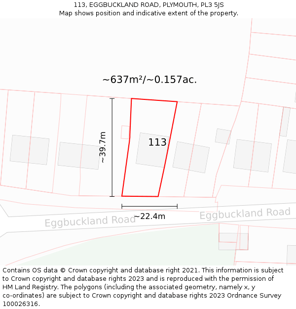 113, EGGBUCKLAND ROAD, PLYMOUTH, PL3 5JS: Plot and title map