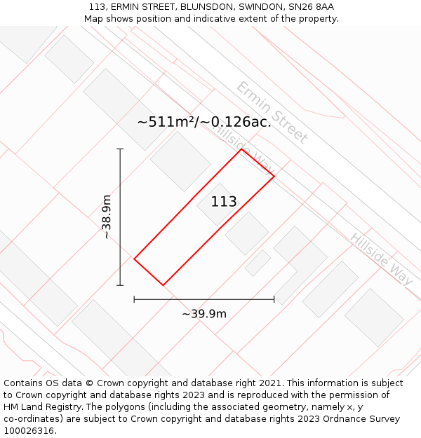 113, ERMIN STREET, BLUNSDON, SWINDON, SN26 8AA: Plot and title map