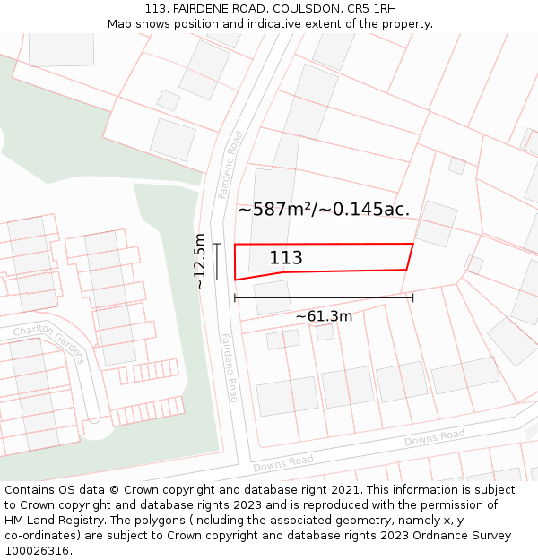 113, FAIRDENE ROAD, COULSDON, CR5 1RH: Plot and title map