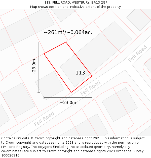 113, FELL ROAD, WESTBURY, BA13 2GP: Plot and title map