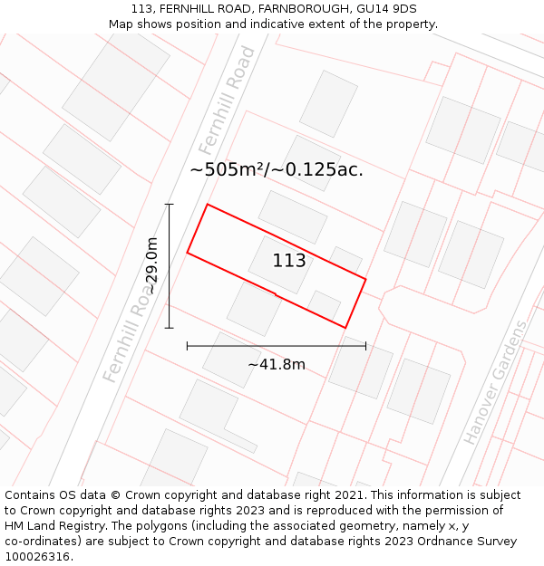 113, FERNHILL ROAD, FARNBOROUGH, GU14 9DS: Plot and title map