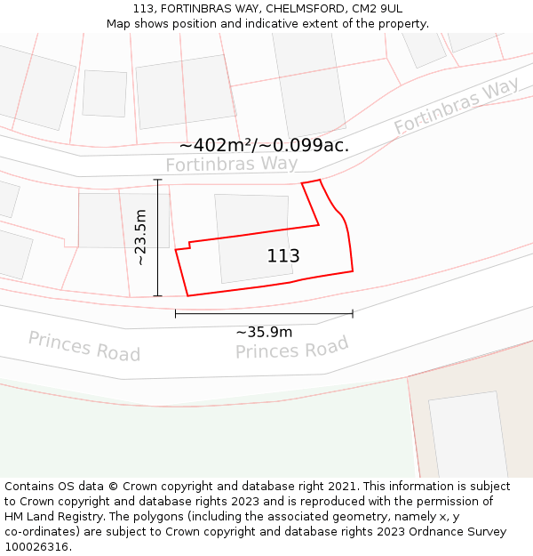 113, FORTINBRAS WAY, CHELMSFORD, CM2 9UL: Plot and title map