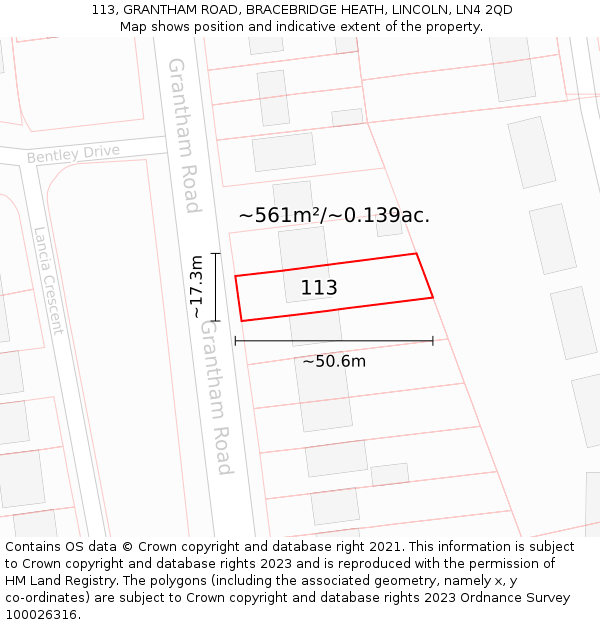 113, GRANTHAM ROAD, BRACEBRIDGE HEATH, LINCOLN, LN4 2QD: Plot and title map