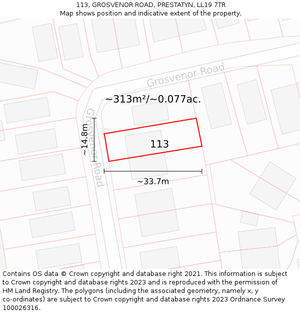 113, GROSVENOR ROAD, PRESTATYN, LL19 7TR: Plot and title map