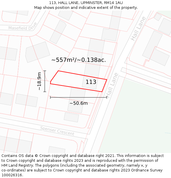 113, HALL LANE, UPMINSTER, RM14 1AU: Plot and title map