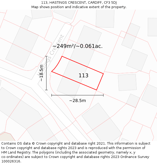 113, HASTINGS CRESCENT, CARDIFF, CF3 5DJ: Plot and title map