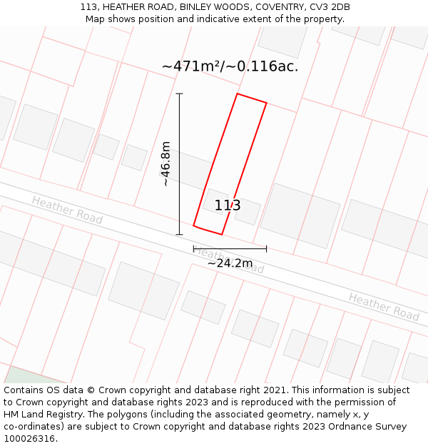 113, HEATHER ROAD, BINLEY WOODS, COVENTRY, CV3 2DB: Plot and title map