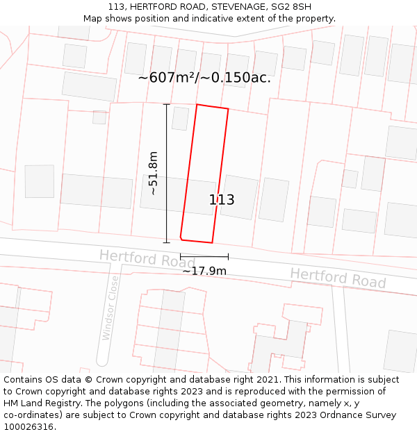 113, HERTFORD ROAD, STEVENAGE, SG2 8SH: Plot and title map