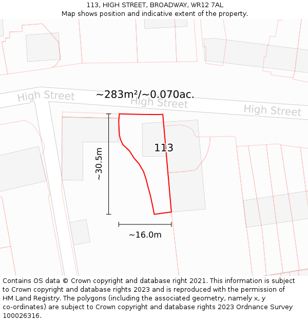 113, HIGH STREET, BROADWAY, WR12 7AL: Plot and title map