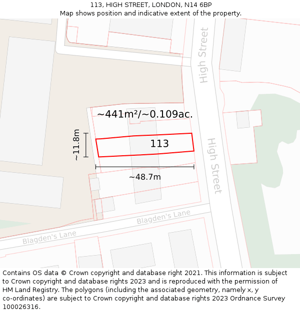 113, HIGH STREET, LONDON, N14 6BP: Plot and title map