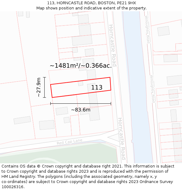 113, HORNCASTLE ROAD, BOSTON, PE21 9HX: Plot and title map