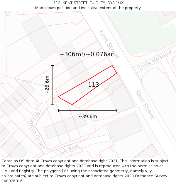 113, KENT STREET, DUDLEY, DY3 1UX: Plot and title map