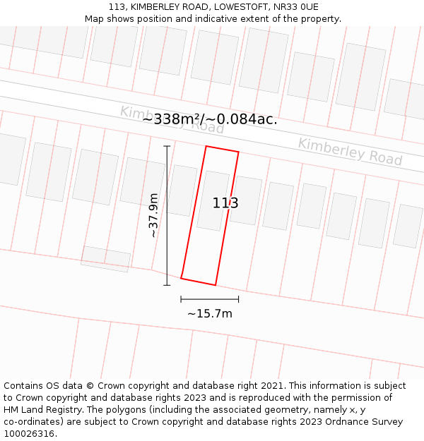 113, KIMBERLEY ROAD, LOWESTOFT, NR33 0UE: Plot and title map