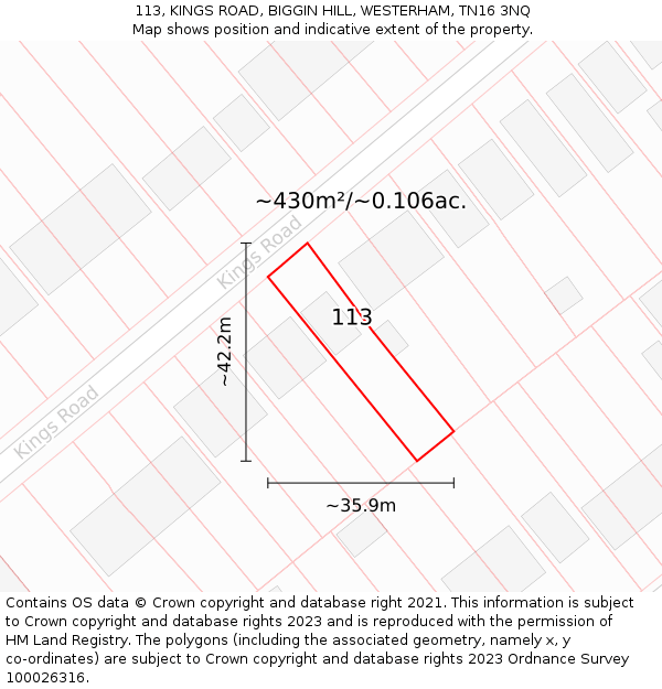 113, KINGS ROAD, BIGGIN HILL, WESTERHAM, TN16 3NQ: Plot and title map