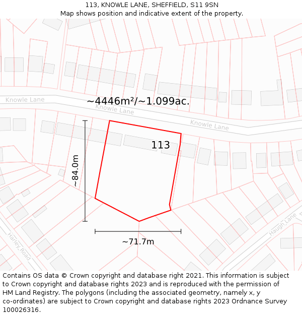 113, KNOWLE LANE, SHEFFIELD, S11 9SN: Plot and title map