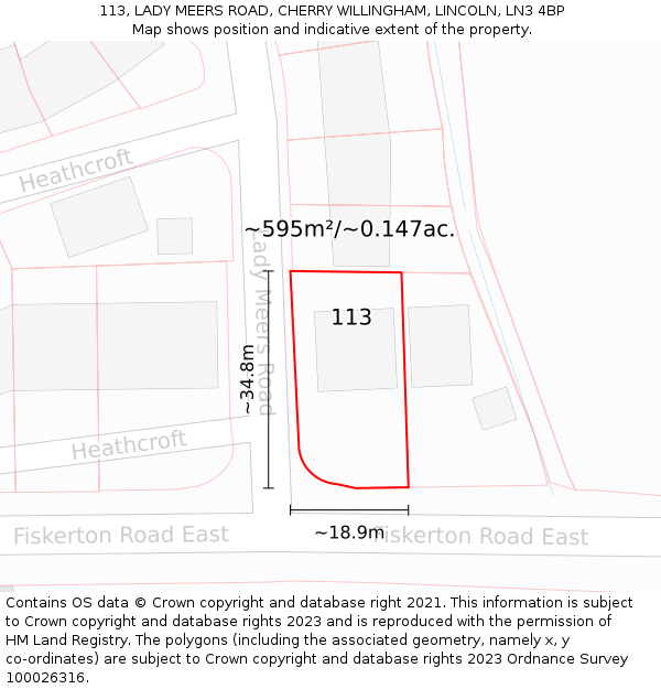 113, LADY MEERS ROAD, CHERRY WILLINGHAM, LINCOLN, LN3 4BP: Plot and title map