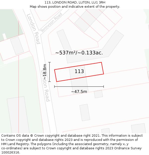 113, LONDON ROAD, LUTON, LU1 3RH: Plot and title map