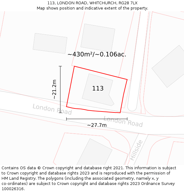 113, LONDON ROAD, WHITCHURCH, RG28 7LX: Plot and title map
