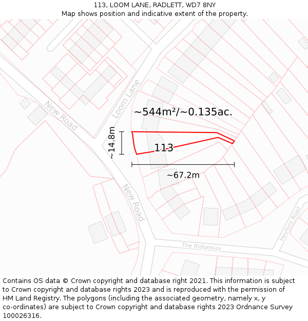 113, LOOM LANE, RADLETT, WD7 8NY: Plot and title map