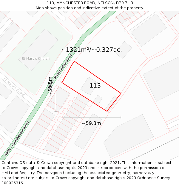 113, MANCHESTER ROAD, NELSON, BB9 7HB: Plot and title map