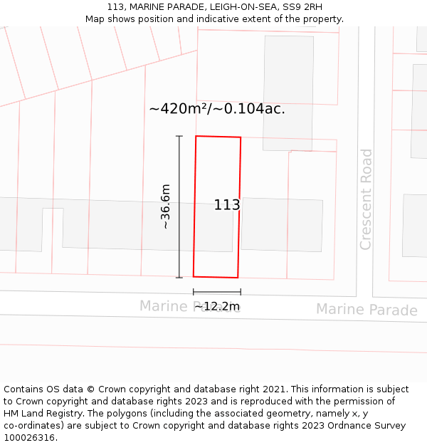 113, MARINE PARADE, LEIGH-ON-SEA, SS9 2RH: Plot and title map