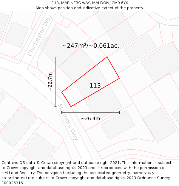 113, MARINERS WAY, MALDON, CM9 6YX: Plot and title map