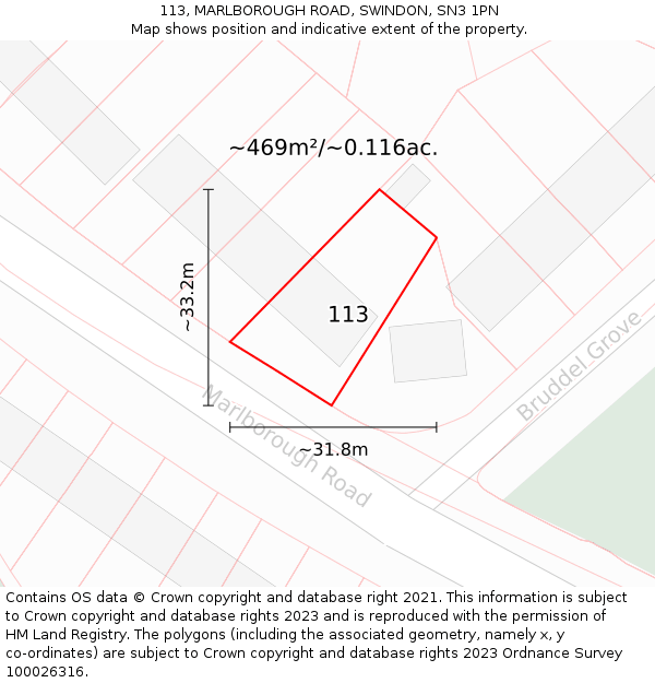 113, MARLBOROUGH ROAD, SWINDON, SN3 1PN: Plot and title map