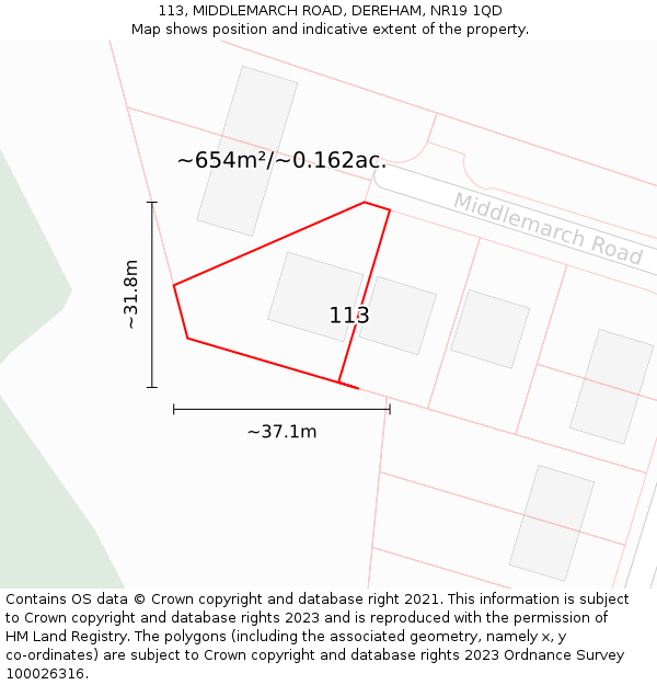 113, MIDDLEMARCH ROAD, DEREHAM, NR19 1QD: Plot and title map