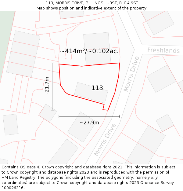 113, MORRIS DRIVE, BILLINGSHURST, RH14 9ST: Plot and title map