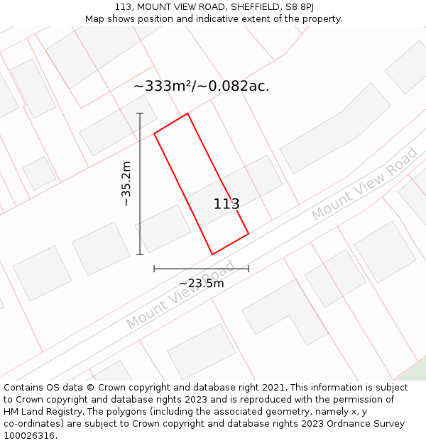 113, MOUNT VIEW ROAD, SHEFFIELD, S8 8PJ: Plot and title map