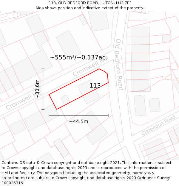 113, OLD BEDFORD ROAD, LUTON, LU2 7PF: Plot and title map